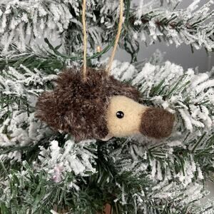 Christmas Tree Ornament-Brown And Tan Fuzzy Hedgehog -The Bridge Collection